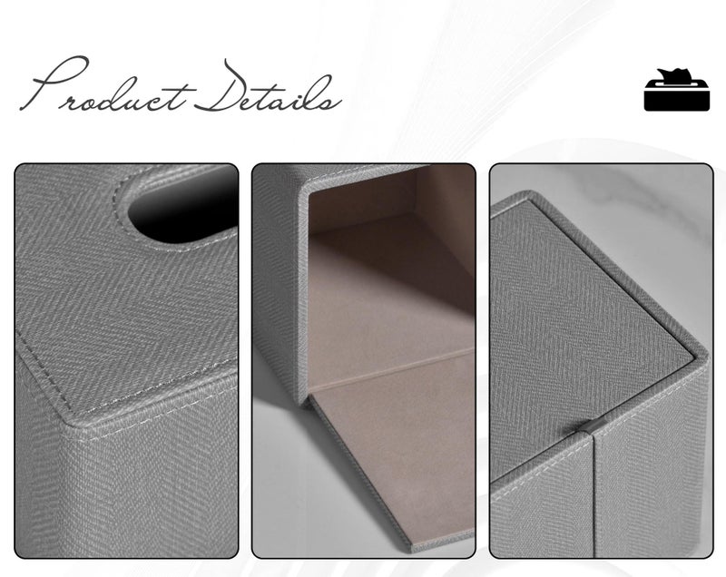 GOLRANLYE Tissue Box Cover Square PU Leather Facial Tissue Box Holder for Dresser Bathroom Decor (Linen Grey) - Image 4